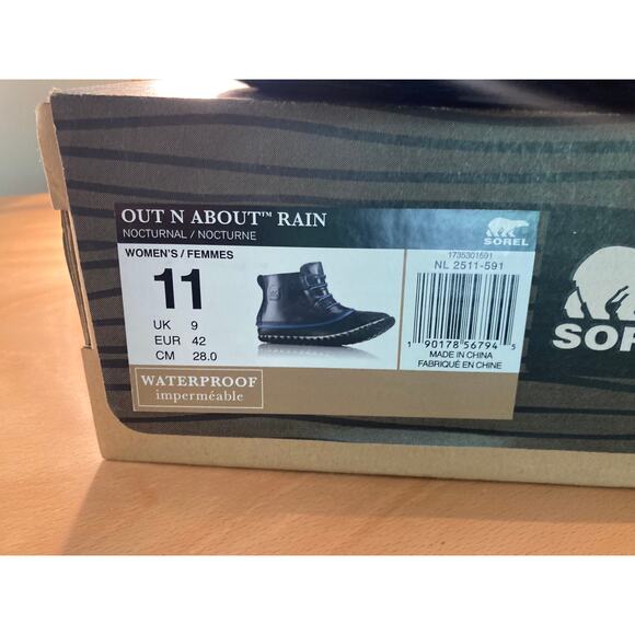 Sorel Out & About Rain Boots ~ Waterproof Navy & Black With Box ~ Sz 11 - Picture 5 of 5